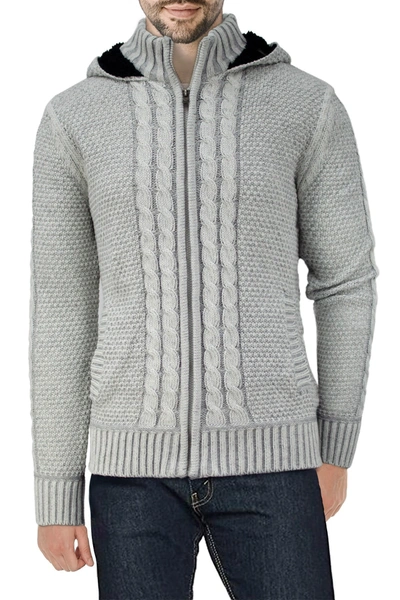 Shop X-ray Xray Hooded Full-zip Mock Neck Sweater Jacket In Oatmeal