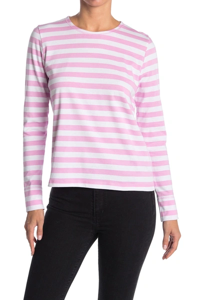 Shop Ganni Striped Cotton Jersey Long Sleeve Shirt In Moonlight Mauve