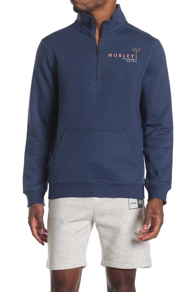 Shop Hurley Quarter Zip Fleece Pullover Sweater In Blue