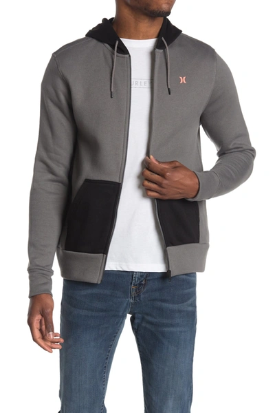 Shop Hurley Logo Fleece Zip Hoodie In Medium Grey
