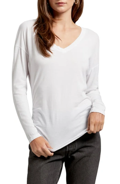 Shop Michael Stars Ultra Jersey Carson Long Sleeve V-neck Top In White