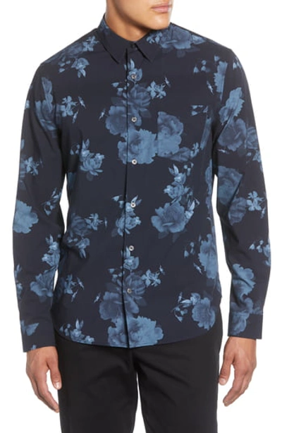 Shop Vince Floral Print Classic Fit Button-up Shirt In Coastal