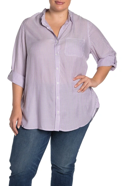 Shop Velvet Heart Elisa Striped Roll Sleeve Shirt In Purple/wht