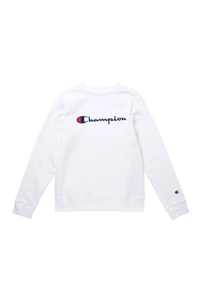 Shop Champion Embroidered Signature Logo Fleece Crew Neck Sweater In White