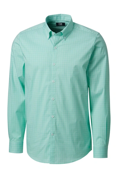 Shop Cutter & Buck Soar Windowpane Long Sleeve Button-down Shirt In Fresh Mint