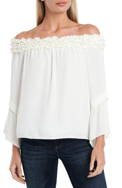 Shop Vince Camuto Bell Sleeve Off-the-shoulder Blouse In Pearl Ivory