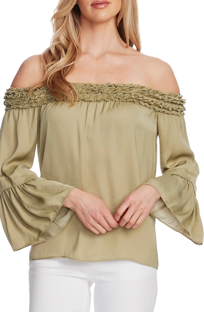 Shop Vince Camuto Bell Sleeve Off The Shoulder Top In Soft Willow
