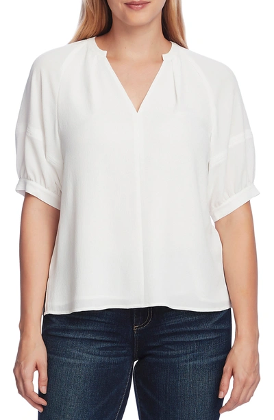 Shop Vince Camuto Split Neck Elbow Sleeve Top In New Ivory