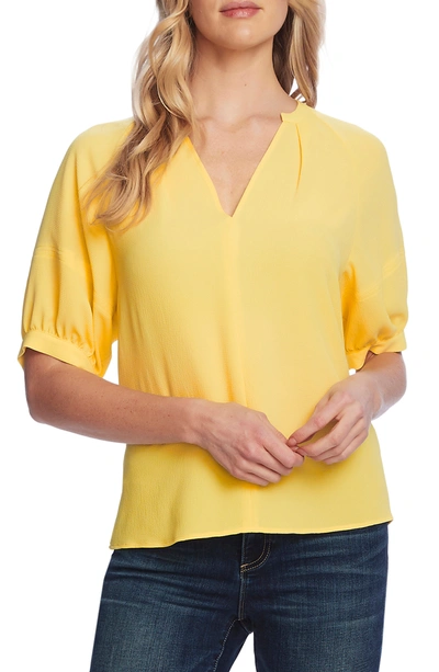 Shop Vince Camuto Split Neck Elbow Sleeve Top In Soft Canary