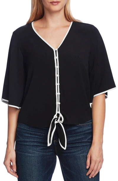 Shop Vince Camuto Bell Sleeve Tie Front Blouse In Rich Black