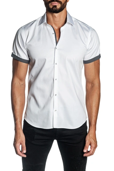 Shop Jared Lang Woven Short Sleeve Trim Fit Shirt In White