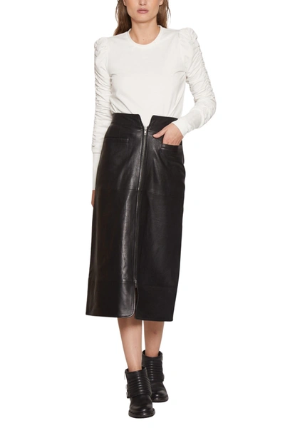 Walter Baker Dot Ruched Long Sleeve Top In White