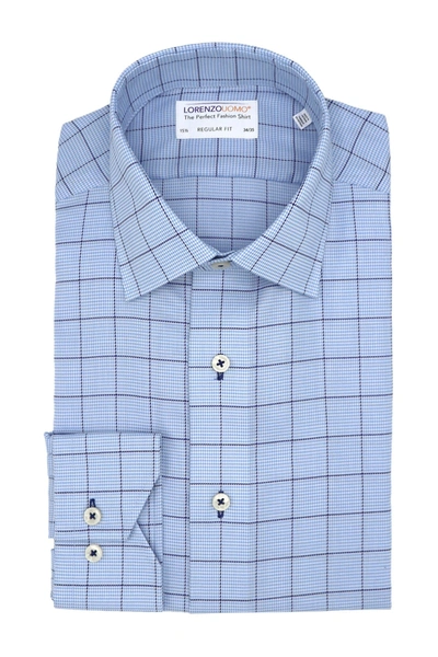Shop Lorenzo Uomo Oxford Windowpane Trim Fit Dress Shirt In Light Blue