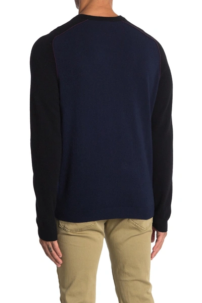Shop Autumn Cashmere Contrast Sleeve Cashmere Sweater In Navy/blk/roylty