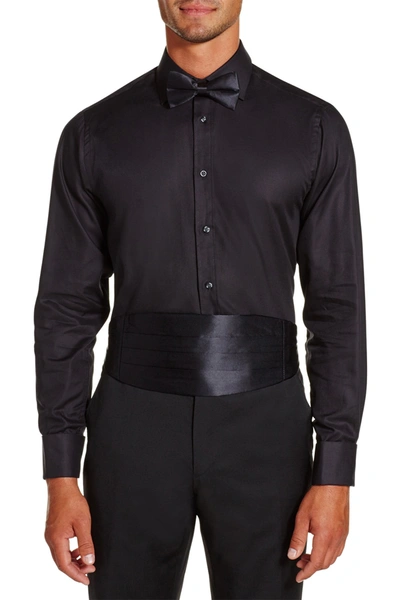 Shop Michelsons Solid Textured Slim Fit Tuxedo Dress Shirt In Black