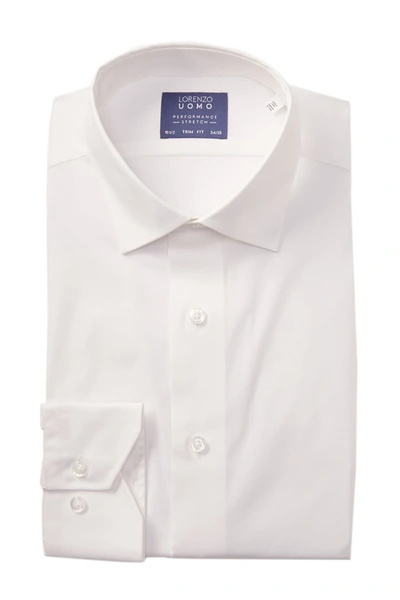 Shop Lorenzo Uomo Travel Cotton Stretch Trim Fit Dress Shirt In White