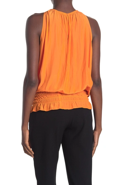 Shop Ramy Brook Lauren Sleeveless Satin Blouse In Bright Orange