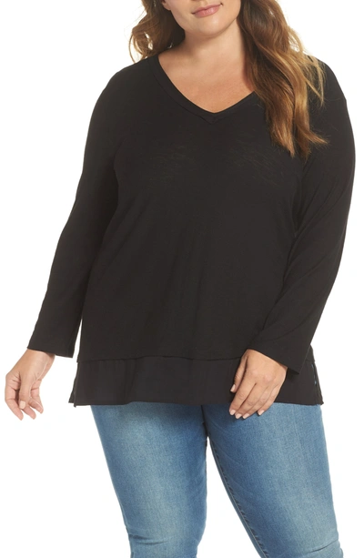 Shop Vince Camuto Woven Hem Layered Top In Rich Black