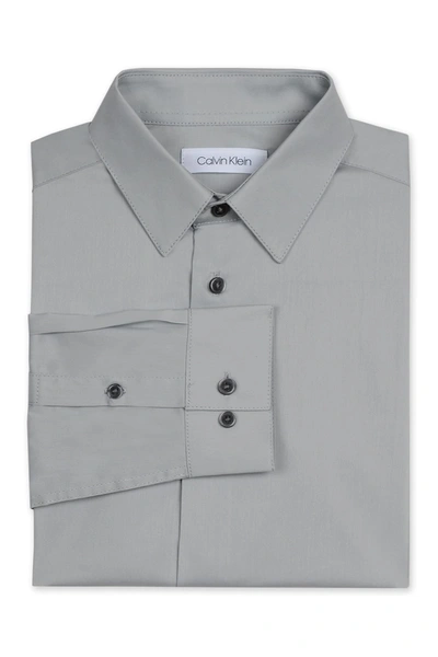Shop Calvin Klein Kids' Solid Long Sleeve Slim Fit Shirt In 030 Silver Metal