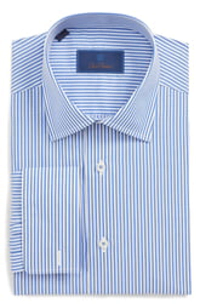 David Donahue Striped French Cuff Regular Fit Dress Shirt In Blue/white