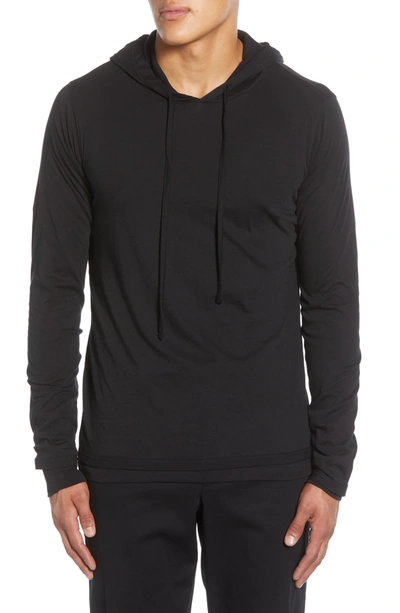 Shop Vince Double Layer Drawstring Hoodie In Black