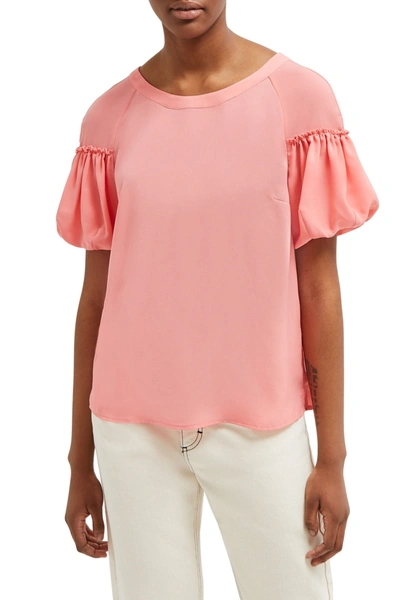 Shop French Connection Ruffle Short Sleeve Blouse In Pink Whip