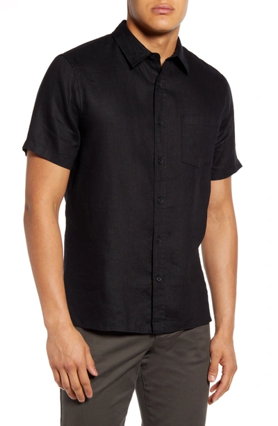 Shop Vince Linen Regular Fit Button Down Shirt In Black