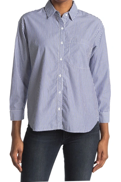 Shop Stateside Poplin Oversized Button Down Shirt In Navy/white