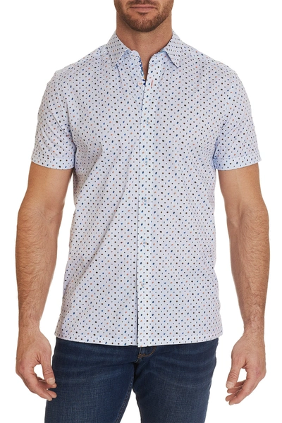 Shop Robert Graham Ambrogi Dot Stripe Short Sleeve Tailored Fit Shirt In Blue