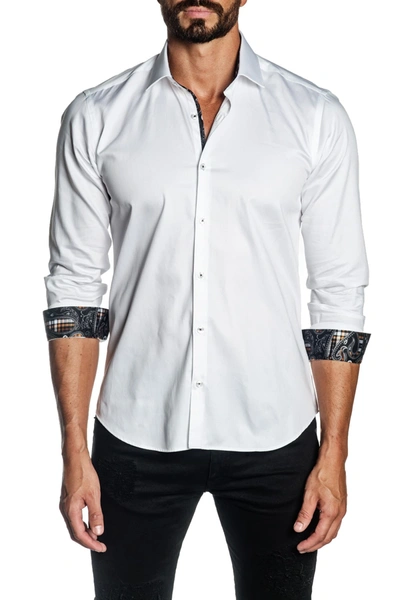 Shop Jared Lang Woven Trim Fit Shirt In White