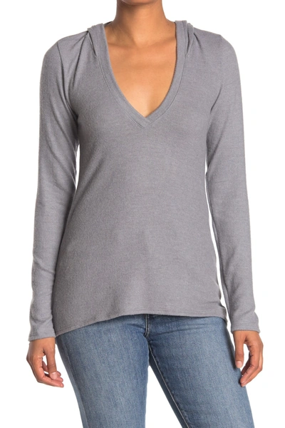 Shop Go Couture Deep V-neck Hooded Top In Heather Grey