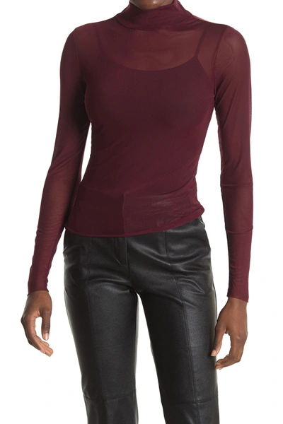 Shop Afrm Mock Neck Long Sleeve Mesh Top In Burgundy