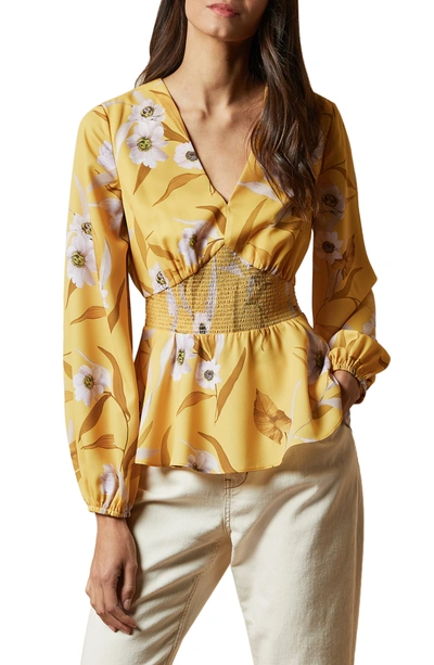 Shop Ted Baker Saniyah Cabana Smocked Blouse In Yellow