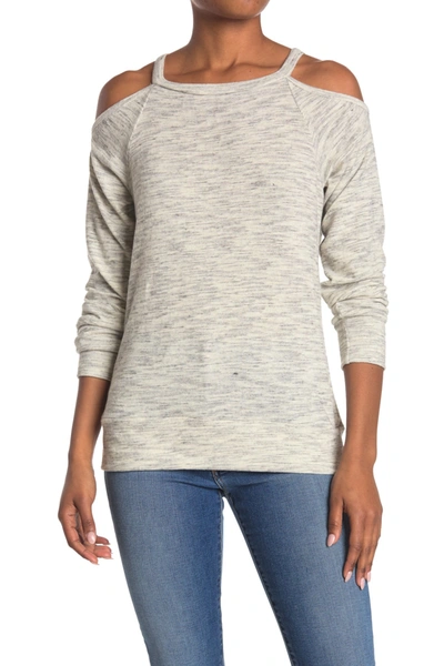 Shop Go Couture Cold Shoulder Knit Sweatshirt In Slate