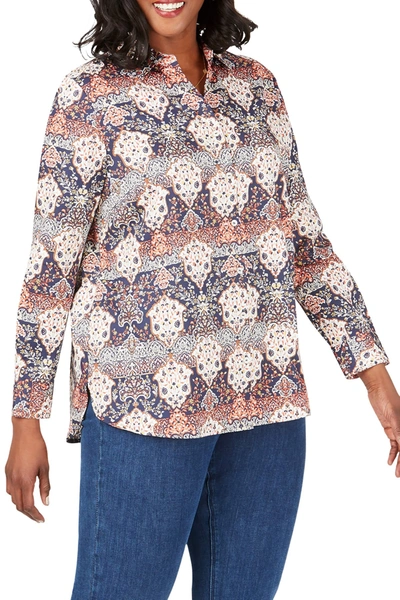 Shop Foxcroft Jade Long Sleeve Collared Blouse In Multi