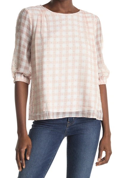 Shop Melloday Pintuck Patterned Woven Blouse In Pink Gingham