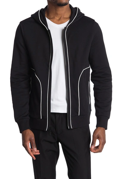 Shop Bugatchi Full Zip Contrast Trim Jacket In Black