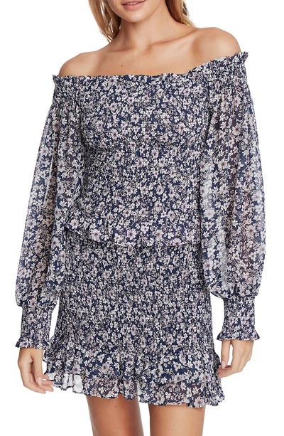 Shop 1.state Wildflower Bouquet Off-the-shoulder Long Sleeve Top In Moonshadem