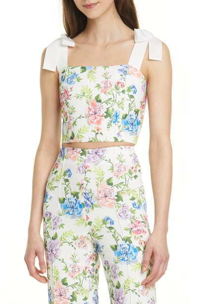 Shop Alice And Olivia Alice + Olivia Nika Floral Fitted Crop Top In Gardenia