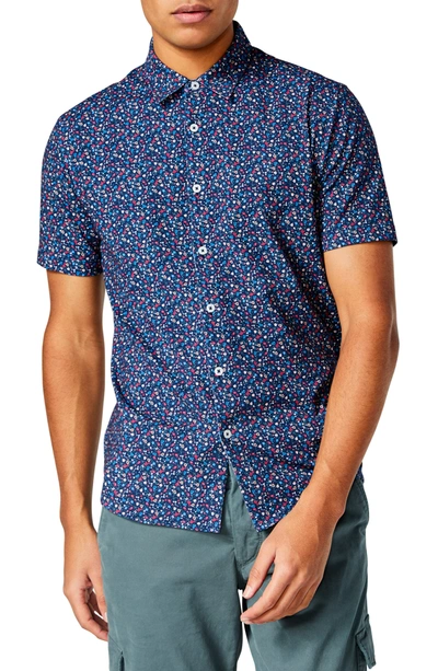 Shop Good Man Brand Flex Pro Slim Fit Print Short Sleeve Button-up Shirt In Blue Meadow Daze