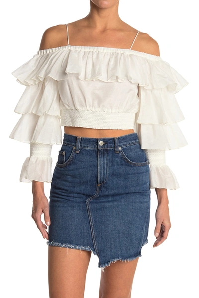 Shop Alice And Olivia Mandara Ruffle Smocked Waist Top In Off White