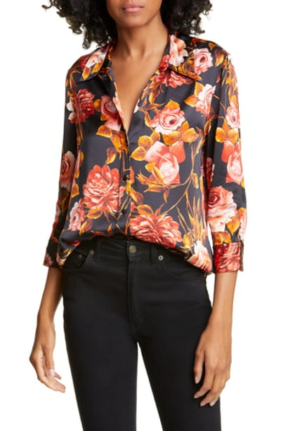 Shop L Agence Dani Silk Floral Shirt In Basalt Ros