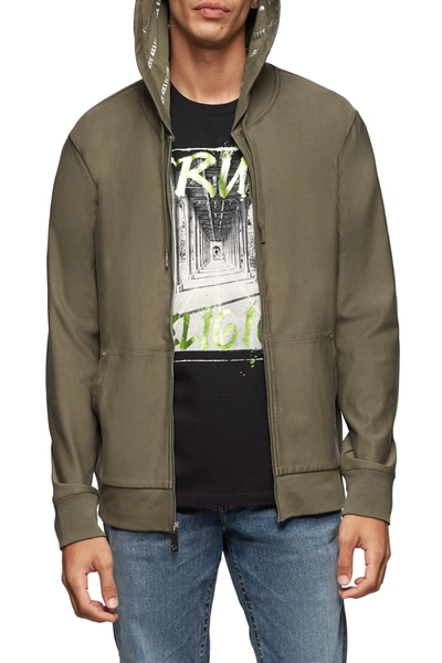 Shop True Religion Contrast Graphic Zip Jacket In Militant G