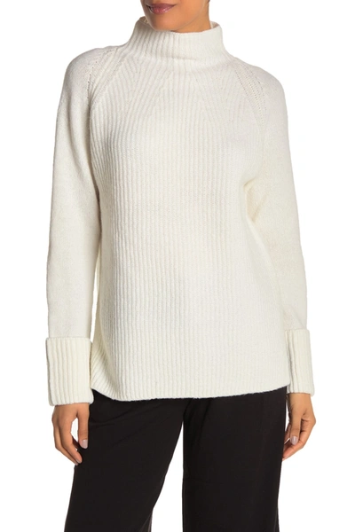Shop Vince Funnel Neck Mix Stitch Wool Sweater In Cream