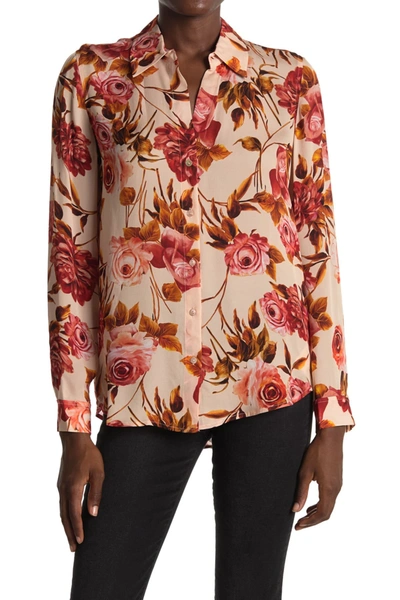 Shop L Agence Nina Long Sleeve Floral Print Silk Blouse In Pomelo Ros