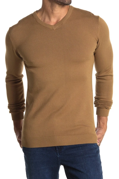 Shop X-ray Xray V-neck Rib Knit Sweater In British Khaki