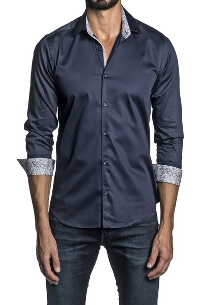 Shop Jared Lang Woven Trim Fit Shirt In Navy
