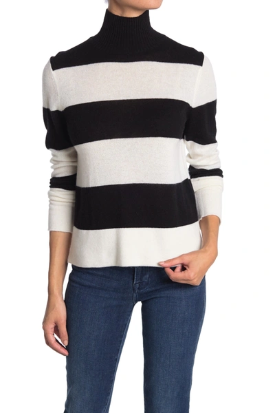 Shop 525 America Cashmere Mock Neck Rugby Stripe Print Sweater In Blk Multi