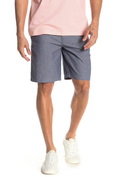 Shop Wallin & Bros Flat Front Chambray Trim Fit Shorts In Navy Dress