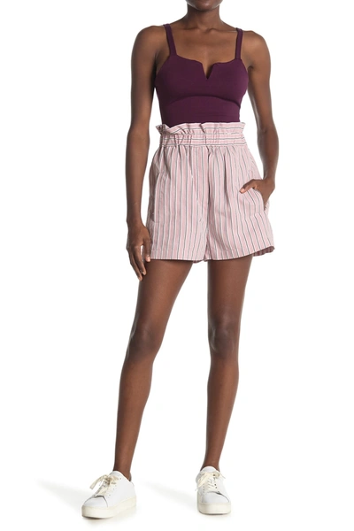 Shop Tibi Striped Paperbag Shorts In Dusty Pink Multi
